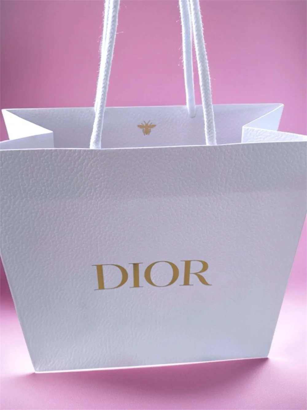 Dior White Paper Tote with Gold Logo
